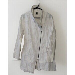 Stella Carakasi Favorite Jacket White Cotton Metal Crinkle Moto Lagenlook Med M